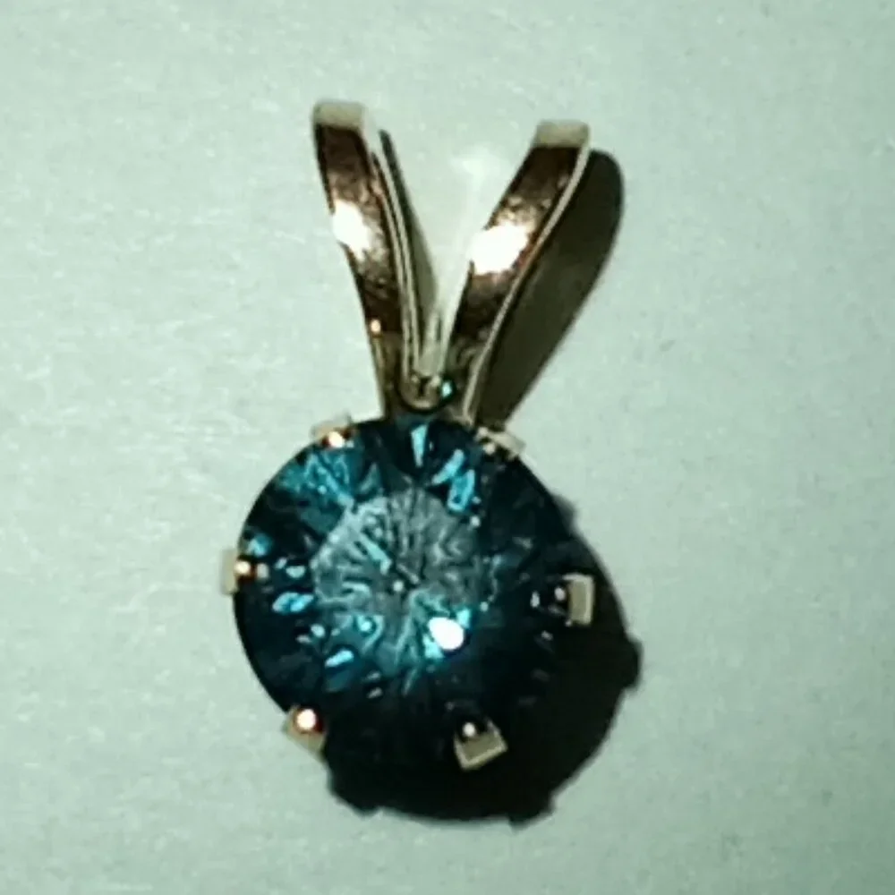 LAST ONE! 14Kt Yellow Gold One-Third Carat Blue Diamond Pendant - Picture 1 of 3